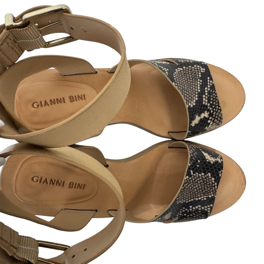 Gianni Bini Marilane Leather snake print block-heel sandals blk wht tan sz 8.5 - Picture 10 of 16